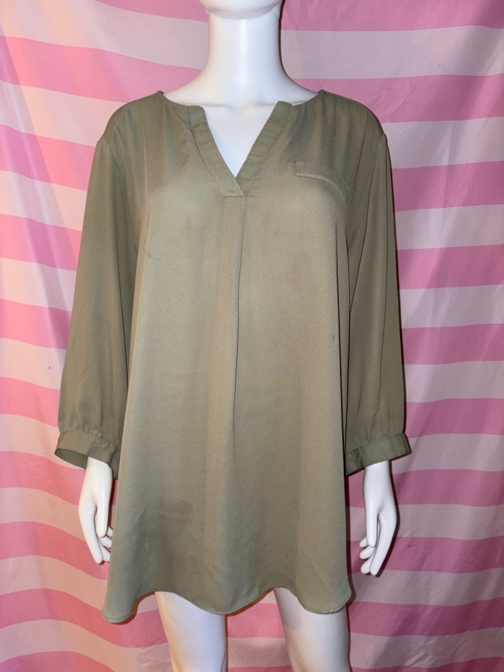 Sami & Jo Plus Olive Green V-Neck Tunic Blouse - 2X